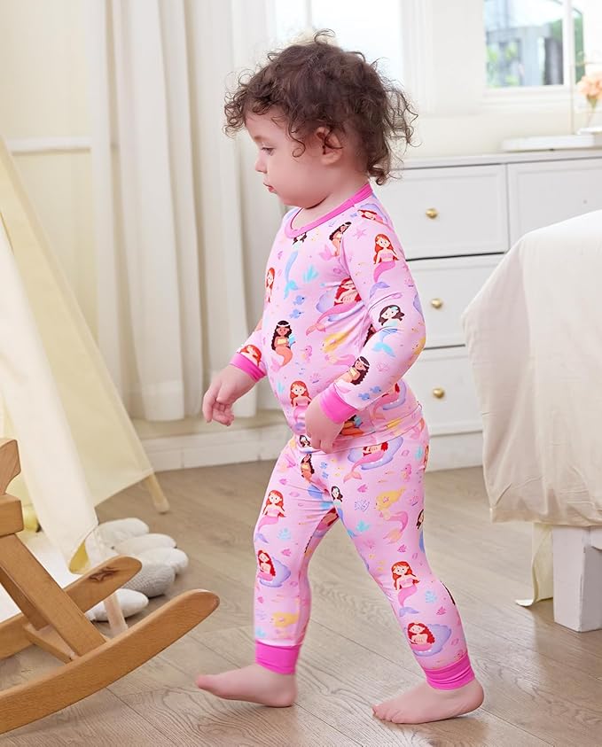 Bamboo Viscose Toddler Girls Kids Pajamas Unicorn Mermaid Pjs Long Sleeve Snug fit 12M-8Y 2pcs Soft Jammies