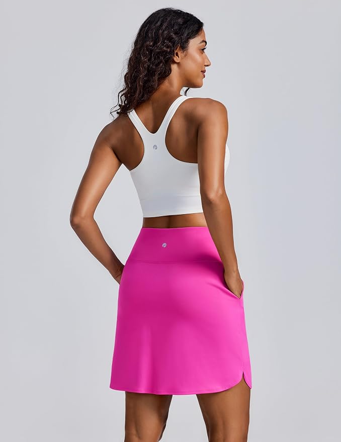 PINSPARK 18" Skorts for Woman Above Knee Length Golf Skirts 3 Pockets | High Waist, Built in Shorts, UV Protection, 4-Way Stretch, Soft, Dolphin Hem, Athletic, Tennis, Pickleabll, Casual