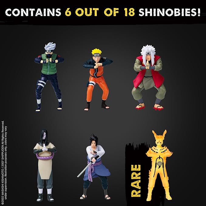 P.M.I. Naruto Shippuden Collectible Mini Figures 6 Pack Deluxe Box | Anime Action Toy Set Featuring Team 7 Ninjas, Akatsuki, Legendary Sannin & Rare Shinobi (Assortment B)