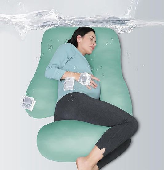 MOON PARK Pregnancy Pillows for Sleeping - U Shaped Full Body Maternity Pillow with Removable Cover - Support for Back, Legs, Belly, Hips - 57 Inch - Turqouise - Cooling Cover