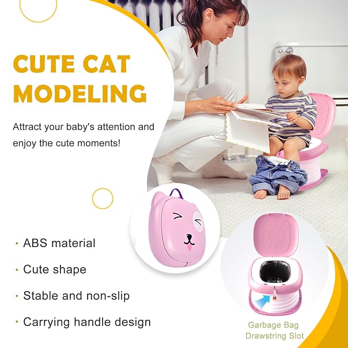 Travel Potty for Toddler Portable Foldable Potty Training Toilet for Boys Girls Baby Kids Children Indoor Outdoor,Pink