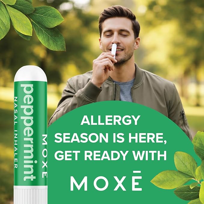 MOXE Peppermint Essential Oil Nasal Inhaler, Therapeutic No-Mess Aromatherapy, Cooling, Refreshing, Invigorating, Uplifts Mood and Positivity, Pure and Undiluted, Made in USA (3 Pack)