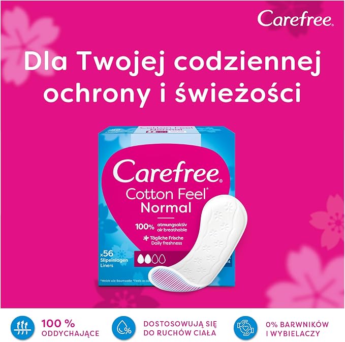 Carefree Cotton Feel Flexiform Panty Liners with Fresh Scent and 100% Breathable for Everyday Freshness and Soft Comfort 56 Count