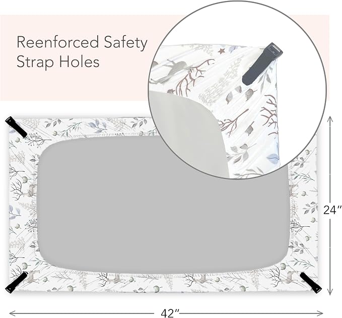 100% Organic Cotton Fitted Travel Crib Sheets, Perfectly Compatible with Guava Lotus, BabyBjorn, Dream On Me and All mattresses 22-26" Wide by 40-44" Long. Strap Holes in Corners. 2 Pk