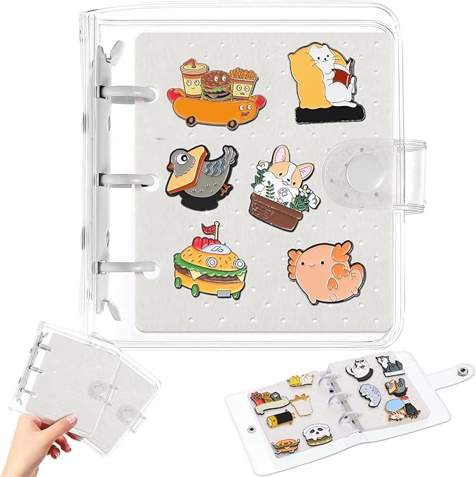 8 Pcs Mini Enamel Pin Display Book Gift Clear Collection Travel Trading Binder Holder Badge Book Storage Organizer up to 36 1-inch Enamel Pins for Travel Collectors (White,4.61x3.94 in)