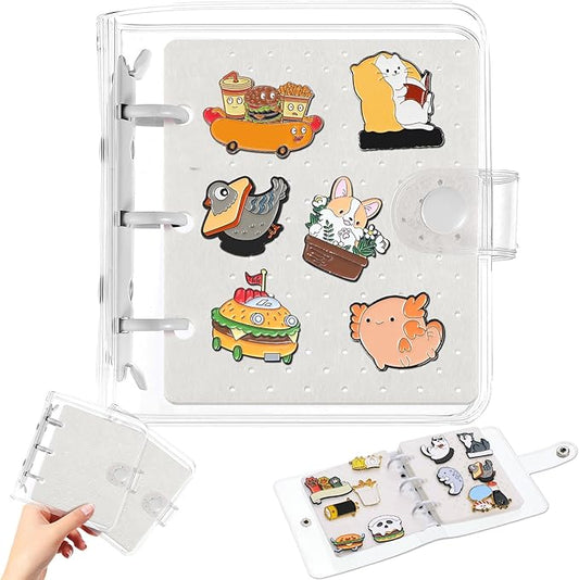 8 Pcs Mini Enamel Pin Display Book Gift Clear Collection Travel Trading Binder Holder Badge Book Storage Organizer up to 36 1-inch Enamel Pins for Travel Collectors (White,4.61x3.94 in)