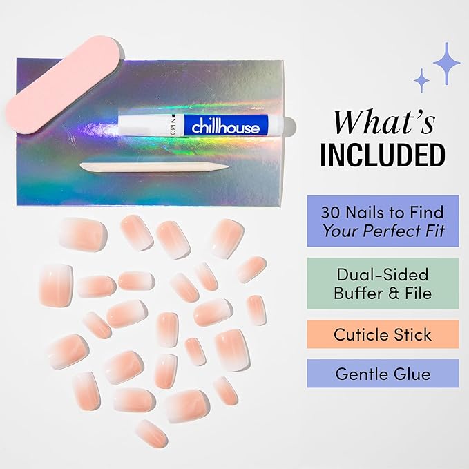 Chillhouse - Chill Tips, Press on Nails Kit - Born Day (Square) - 30 Nail Shapes & Sizes - Up to 2 Weeks of Wear - Customizable Fit - Reusable - Latina Founded & Women Owned - Beauty & Self Care