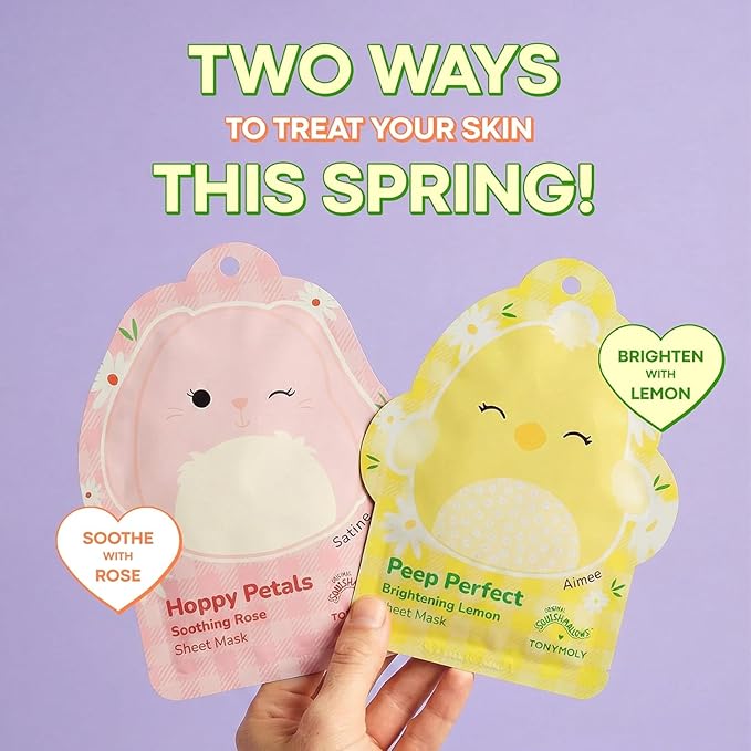 TONYMOLY x Squishmallows 6-Piece Easter Sheet Mask Gift Set – Aimee Vitamin C Lemon + Satine Rose Chamomile – Hydrating K-Beauty Masks, Easter Basket Gift & Party Favor for Teens & Girls