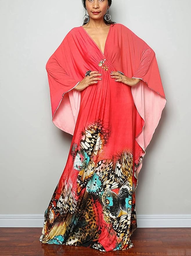 Venasha Womens Caftan Floral Print Kaftan Dress Short Sleeve Swimsuit Cover up Loungewear for Summer