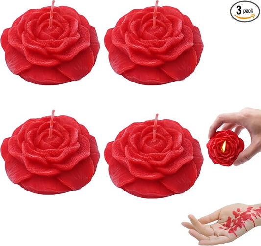 Valentine's Day 4 PCS Red Peony Flower Candles for Her, Scented Low Temperature Candles Adult Low Heat Natural Soy Romantic Dripping Wax Play for Lovers Couples