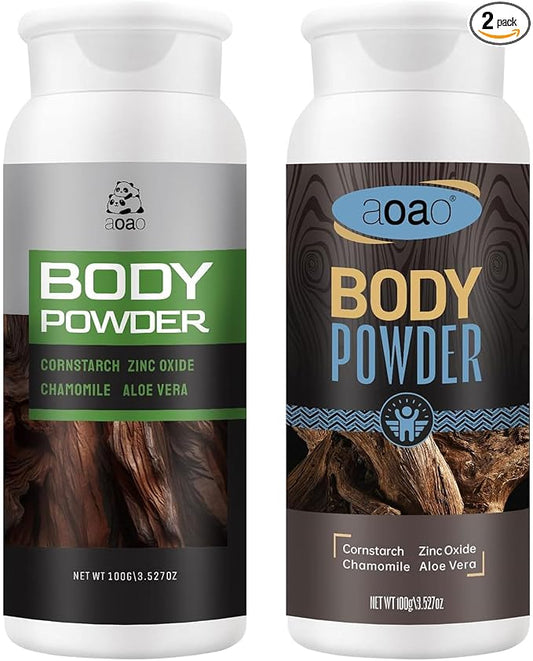 AOAO Herbal Body Powder with Aloe & Chamomile, Natural Deodorizing Powder, Talc-Free, Baking Soda Free, Anti-Friction & Sweat Absorbs for Men Women, Sooth & Comfort for Body Intimate Daily Care, 2pack