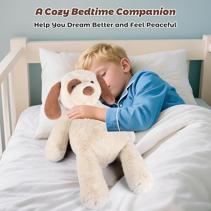 Bobbie & Laxi 24" & 4.5 lbs Weighted Dog Stuffed Animal, Adjustable Sitting & Laying Plush Toy Pillows with Removable Ceramsite Bag for Companion, Cuddly & Soft Gifts for Adults, Kids, Boys and Girls