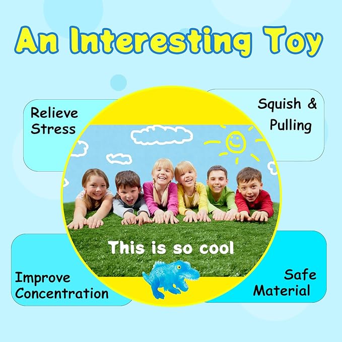 BENSE 4.4" Squishy Sensory Fidget Toy with Dinosaur - Realistic Stress Relief Fidget Toy for Kids & Adults, Anxiety Relief Party Favors & Birthday Gift for Boys Girls (Blue, Ages 3+)