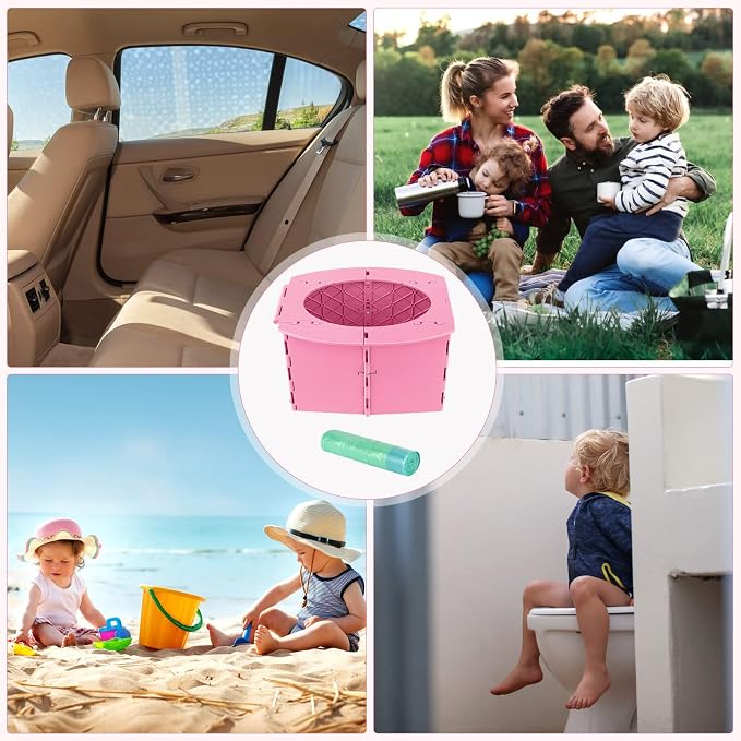 Travel Potty for Kids, Reusable Portable Folding Potty for Toddler, Foldable Toilet for Outdoor Camping, Toddler Potty Seat(Pink)