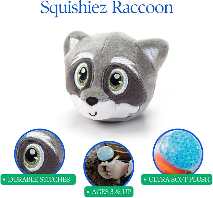 The Petting Zoo Raccoon Stuffed Animal Plushie, Gifts for Kids, Squishiez Wildlife Animal Squeeze Toy, Raccoon Plush Toy, 3 inches