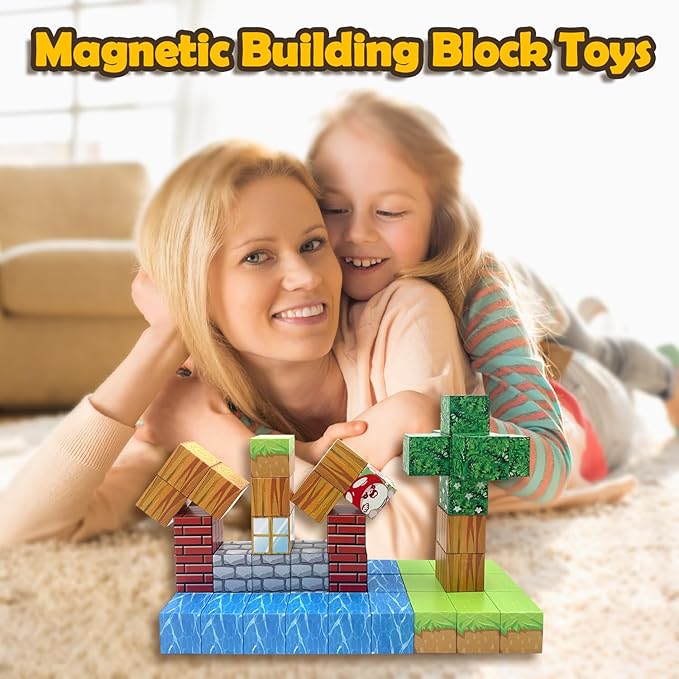 Magnetic Blocks Building Toy Set - Build Mine Magnet World, Magnetic Cubes for Boys & Girl Kids Toddler Toys for 3+ Years Old