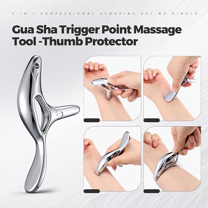 Outus 4 in 1 Stainless Steel Gua Sha Fascia Tool Set, Muscle Scraper Massage Tools for Back, Legs, Arm, Neck & Face, Soft Tissue Relaxation, Self Care Gift for Wedding, Women & Sports Enthusiasts