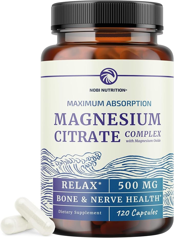 Magnesium Citrate 500 MG (120ct) for Calm & Relaxation | High Absorption Magnesium Supplement with Elemental Mag Oxide | Constipation & Digestion Support | Gluten-Free, Soy-Free | 4-Month Supply