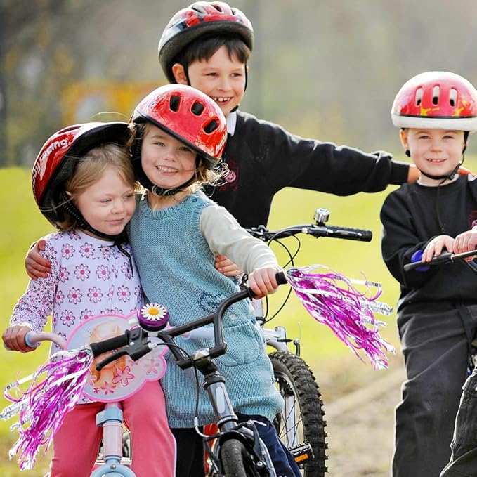 Kids Bike Bell and Streamers for Girls - 1 Pack Flower Bicycle Bell with 2 Pack Bike Streamers for Children's Bike Accessories