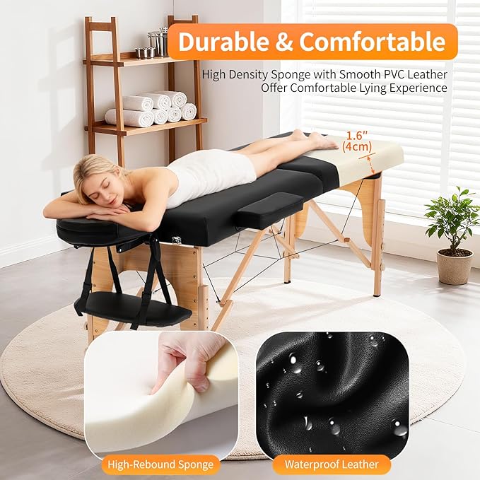 BestMassage Massage Bed Portable Massage Table 24 inch Wide Lash Bed Height Adjustable 2 Folding Spa Table with Non-Woven Bag for Spa Footmassage Facial CareSpa Tattoo