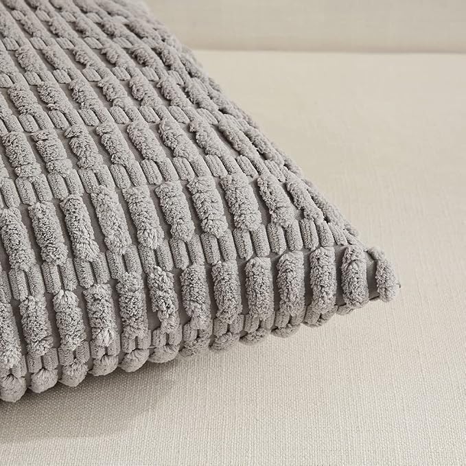 Fancy Homi 4 Packs Grey Decorative Throw Pillow Covers 14x24 Inch for Living Room Couch Bed, Rustic Modern Farmhouse Boho Home Decor, Soft Plush Corduroy Gray Cute Square Accent Cushion Case 35x60 cm
