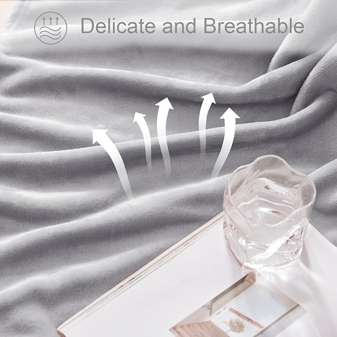 Exclusivo Mezcla Soft Fleece Blanket Queen Size for Bed, Light Grey | 90x90 Inches, Double-Sided Brushed Flannel, Lightweight Plush Cozy Blanket for Home Decor, All Season, Machine Washable