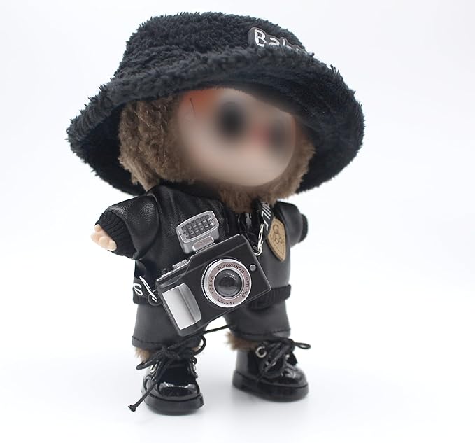 Original Design Doll Clothes Black Whole Set for 17cm Labubu with Hat,Jacket,Pants,Camera,Shoes(NO Doll)