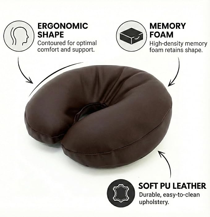 Royal Massage Universal Memory Foam Face Cradle Cushion for Massage Tables – Ergonomic U-Shaped Headrest Pillow with Soft, Easy-Clean PU Leather – Spa & Salon Replacement (Chocolate)