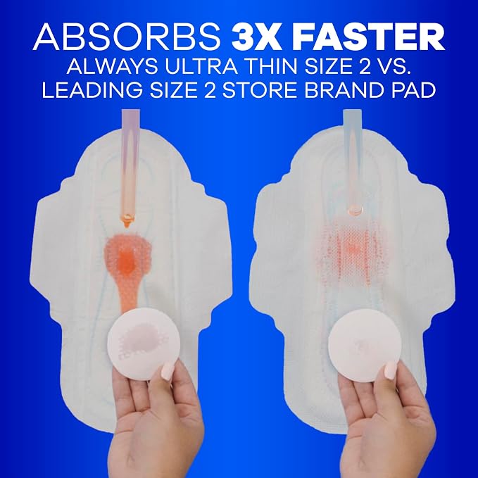 Always Ultra Thin Size 3 Extra Long Super Pads with Wings Unscented, 28 Count