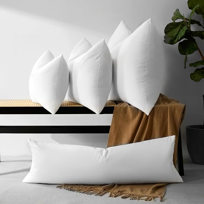 18x18 Feather Pillow Inserts Set of 2-100% Cotton Cover, Breathable and Skin Friendly - Decorative Throw Pillow Inserts for Sofa, Chairs, Beds, Benches (18x18 inch, White, Set of 2)