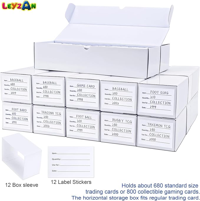 Trading Card Storage Boxes, 12 Pack 1000 Count Cardboard Card Organizer for MTG, TCG & Sports Cards, Fits Sleeved Cards, Bulk Card Storage for Trading Card Collections, 14.4 INCH