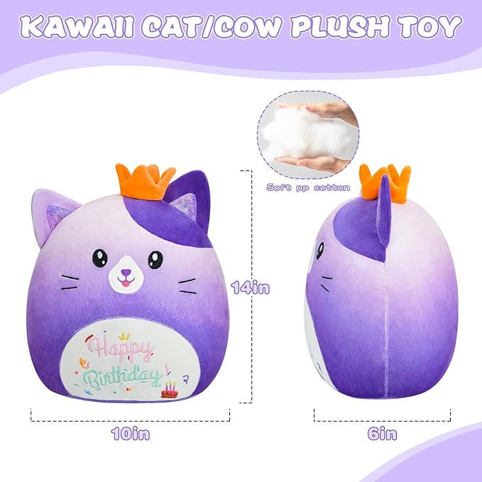 Cat Stuffed Animal Cat Plush Toys 14 Inch Soft Plushies Pillow Cute Gradient Purple Plushies Room Decoration Birthday Gifts for Kids Toddlers Girls and Boys