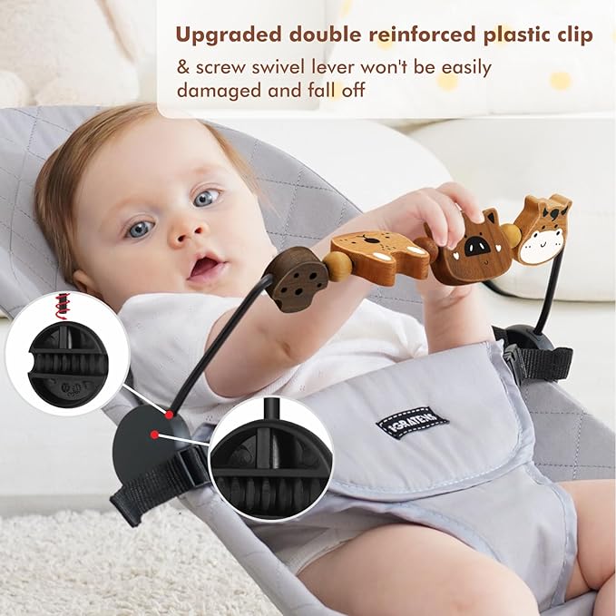 Baby Bjorn Bouncer Toy Bar - Toy Bar for Baby Bouncer Soft & Bliss, Easy to Attach and Remove, 360°Rotating Natural Wooden Toys, Exciting Design for Curious Babies, Farm Animals