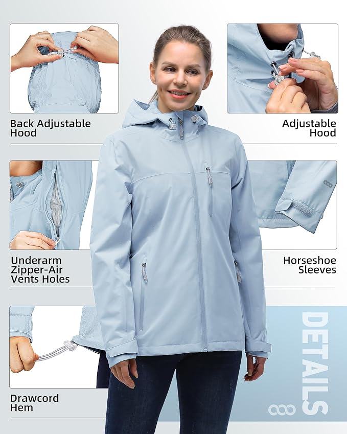 33,000ft Packable Rain Jacket Women Lightweight Waterproof Raincoat with Hood Cycling Bike Jacket Windbreaker
