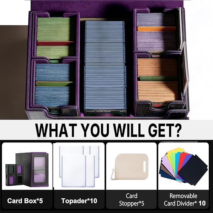 MTG Commander Deck Box, 4-in-1 Trading Card Storage Case fits 400+ Double Sleeved Cards, Premium PU Leather Deck Box MTG with Display Window & 4 Detachable Cases - Black & Red
