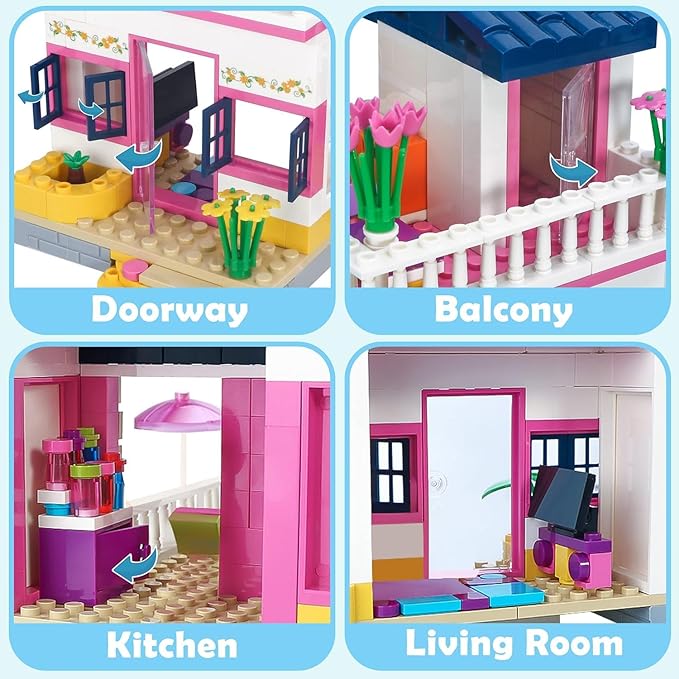 Sunshine Villa Building Set 360 Pcs Building Blocks Toys with Bicycle and Terrace Girls Friends Vacation Playset for Kids Girls 6+