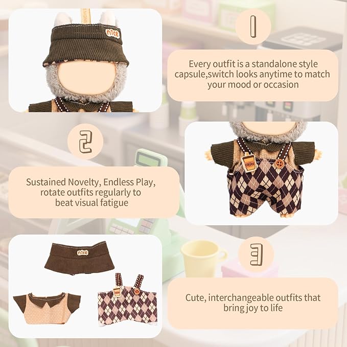 Coolcandy 17cm Doll Clothes for Doll, Fashionable Dolls Outfit with Accessories Suit, Stylish Adorable Dolls Clothes Set, Soft Fabric, Detailed Stitching(Doll Not Included)