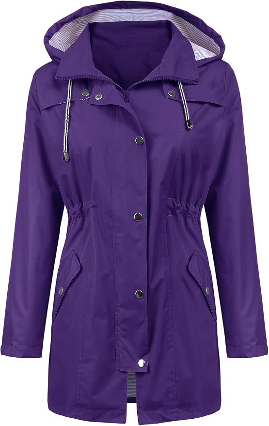 LOMON Raincoat Women Waterproof Long Hooded Trench Coats Lined Windbreaker Travel Jacket S-XXL
