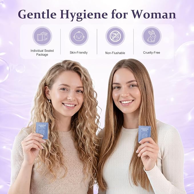 Feminine Wet Wipes Bulk, Individually Wrapped Period Intimate Wipe 100 Pack | Travel Size Personal Hygiene Female Private Parts Cleansing Wipe Butt for Women Girls Daily Travel Bathroom Essential