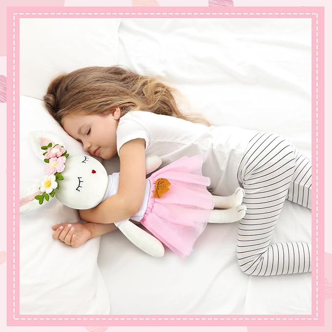 Big Sister Gift for Girls 17 Inches Rabbit Stuffed Plush Doll Short Sleeve Top and Pink Tutu Skirt Gifts for Girls Toddler