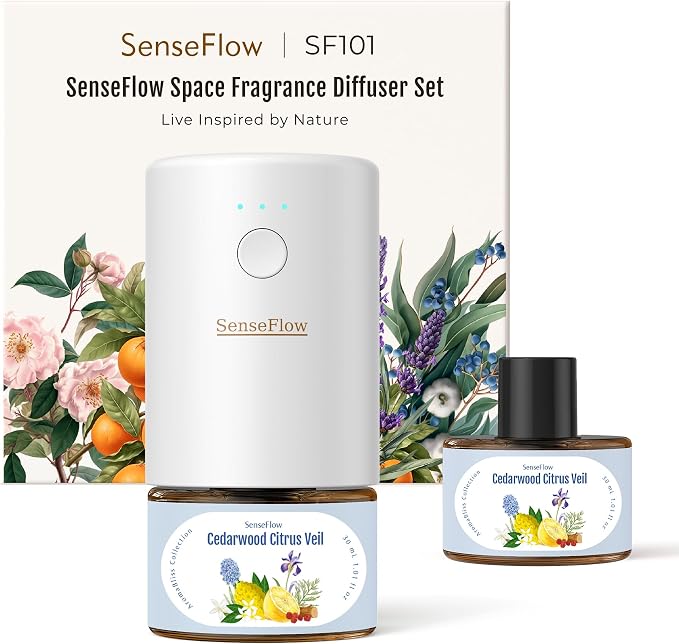Essential Oil Refill 1.02oz/30ml - Free SF101 Waterless Aromatherapy Diffuser, Covers 1000 Sq Ft, 120-Day Natural Scent,Cedarwood Citrus Veil