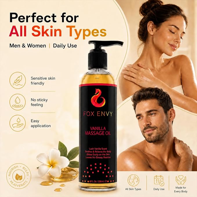 Body Massage Oil: Massage Oil for Massage Therapy, Premium Massaging Oil-Lush Vanilla Scent with Jojoba & Coconut, Therapeutic Oil 1Bottle, 8 fl oz