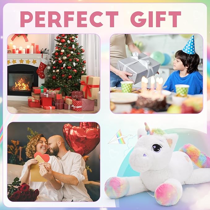 Tezituor 43in Giant Unicorn Plush Toys,Big White Unicorn Stuffed Animals,Lovely Birthday Decorations for Children,Great Unicorns Gifts for Girls on Christmas or Childred's Day.