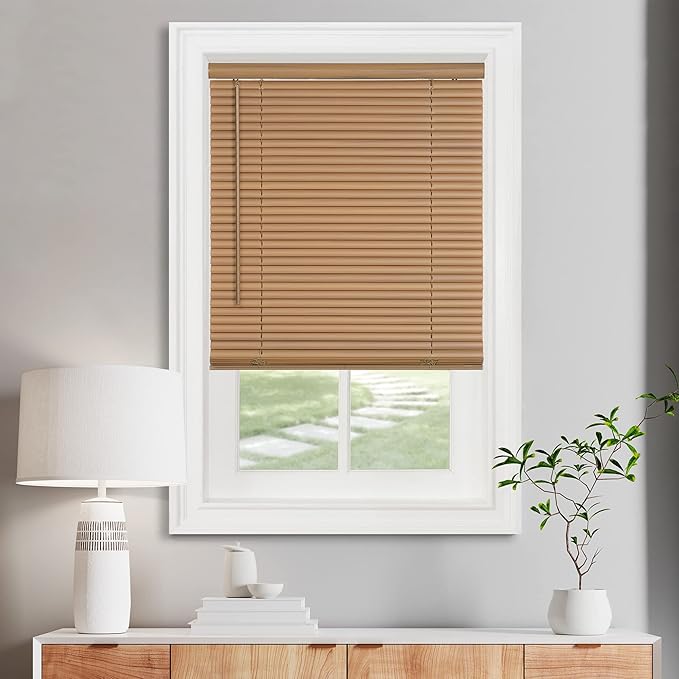 Cordless Light Filtering Mini Blind - 28 Inch Width, 72 Inch Length, 1" Slat Size - Woodtone - Cordless GII Morningstar Horizontal Windows Blinds for Interior by Achim Home Decor