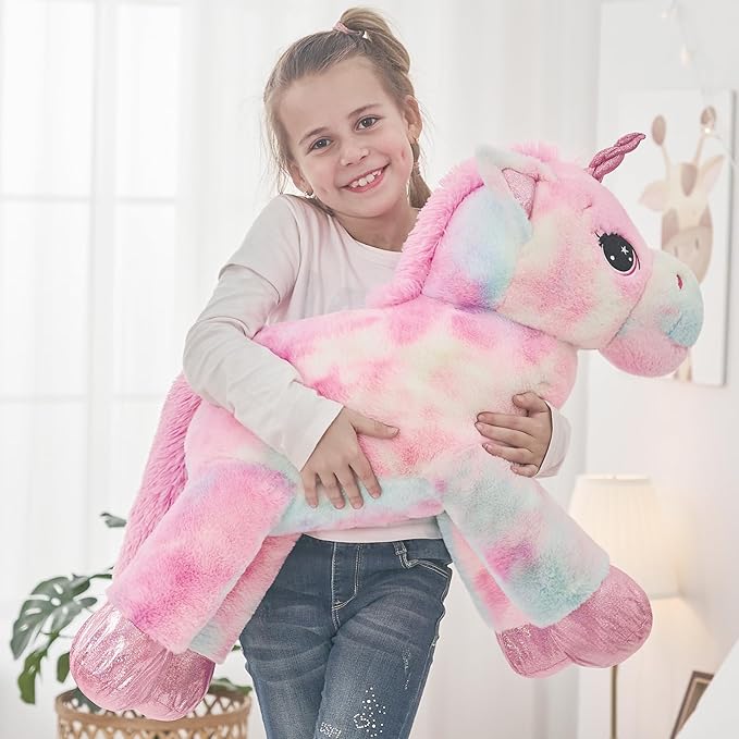 Tezituor 32in Giant Unicorn Plush Toys,Cute Rainbow Pink Unicorn Stuffed Animals,Unicorn Birthday Decorations for Girls,Big Unicorns Gifts for Children
