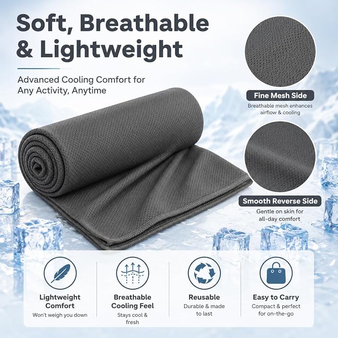 Cooling Towel 43.3" x 15.7" - Ice Sweat Towel for Neck & Face - Quick Cool Down Wrap for Summer Heat, Gym, Running, Golf, Yoga & Sports