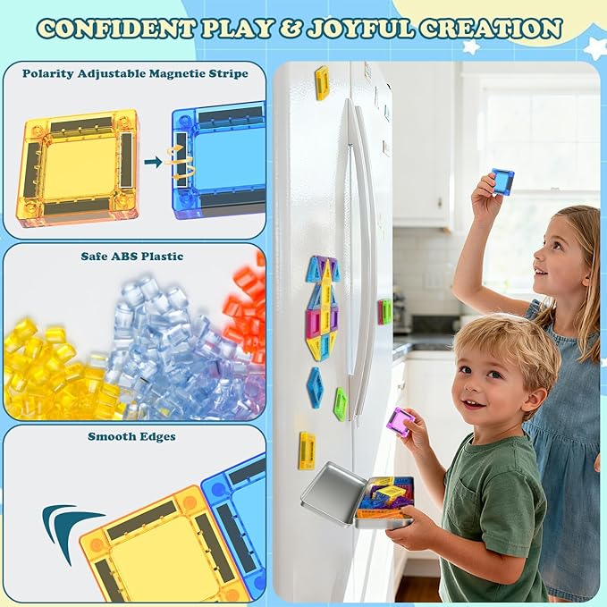 Magnetic Tiles Travel Toys for Kids Toddlers, MINI Magnetic Building Blocks Set with Iron Case, Portable Creativity Magnet Blocks & Game, Christmas Birthday Gifts for 3+ Years Girls Boys, 42PCS