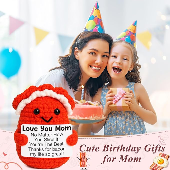 Mini Birthday Gifts for Mom from Daughter Son Christmas Thanksgiving Day Gifts Cute Handmade Crochet Bacon Gift for New Mommy Step Bonus Mom Mother in Law Christmas Stocking Stuffers Ideas