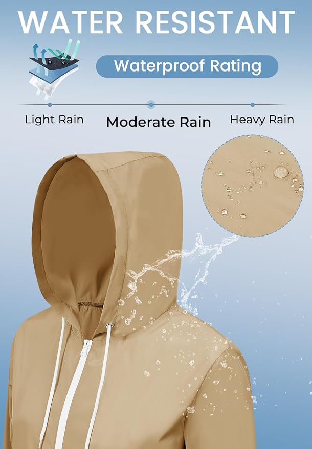Zando Lightweight Rain Jacket Women Packable Waterproof Raincoat with Hood | Windbreaker Jacket Women, Light Raincoats for Drizzle, Rain Coats for Travel, Hiking and Commute
