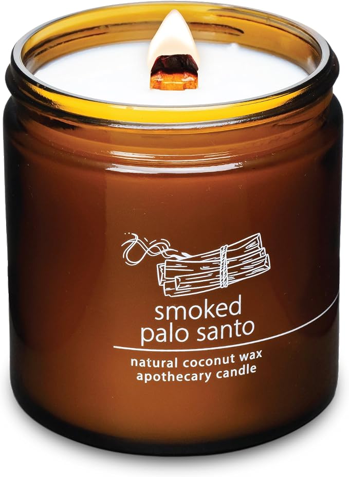 Hemlock Park Smoked Palo Santo Apothecary Scented Candle | Crackling Wood Wick, Botanical Fragrance & Coconut Apricot Wax | Up to 80 Hour Burn Time | 16 oz | Made in USA